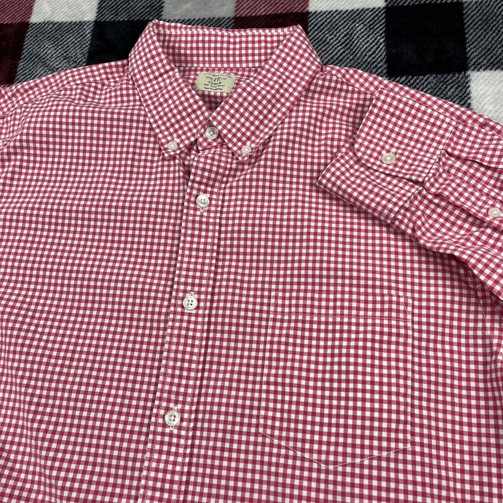 J Crew Shirt Mens L Pink White Gingham Check Button Down Casual Cotton 2-ply
